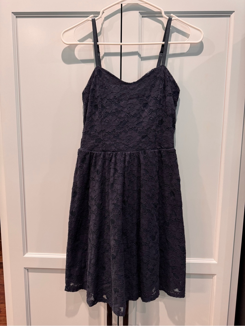 dELiA*s Y2K Navy Lace Spaghetti-Strap Fit-and-Flare  Skater Dress